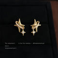 Gold Tone Clear Stone Double Star Asymmetric Stud Earrings view 3