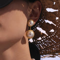 Double Shell Pearl Drop Earrings Gold And Two-Tone view 4