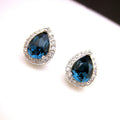 Blue and Green Teardrop Halo Crystal Stud Earrings view 2