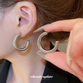 Textured Spotted C Hoop Stud Earrings Jewelry Pair view 3