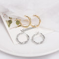 Gold and Silver Twisted Round Medium Size Hoop Earrings view 6
