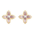 Gold Pink Enamel Lace Cross Flower Stud Earrings Pearl Center view 5