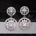 Double Round Floral Clear Stone Earrings Metal Jewelry Design view 2