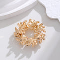 Gold Tone Open Ring Matte Pearl Look Two Designs Metal Brooch Pin view 3