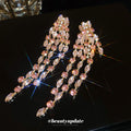 Pink Crystal Cluster Tapered Linear Long Drop Earrings view 4