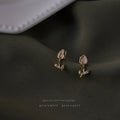 Gold Tone White Pearlescent Tulip Flower Stud Earrings For Women view 3