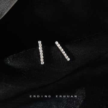 Silver Tone Clear Stone Straight Bar Stud Earrings For Women
