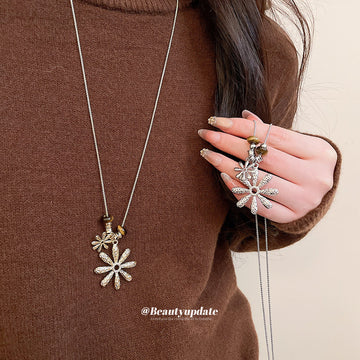 Flower Pendant Beaded Long Necklace - 2 Styles Polished Decorative Design