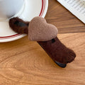 Brown Yarn Wrap Duckbill Hair Clip Flocked Heart Accent view 6