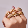Leaf Crystal and Plain Double Band Open Rings in Two Finishes view 1