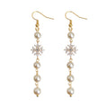 Gold Hook Long Pearl Strand Snowflake CZ Drop Earrings view 5