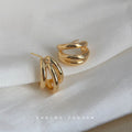 Triple Band Interlocked Geometric Stud Earrings Two Tones view 6