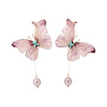 Pink Fabric Butterfly Pearl Drop Earrings Fashion Jewelry Accessory view 5