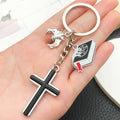 Black and Silver Cross Bat Skull Charm Keychains with Metal Hardware view 3