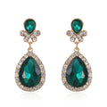 Aqua Gold Tone Green Teardrop Halo Crystal Metal Dangle Earrings view 1