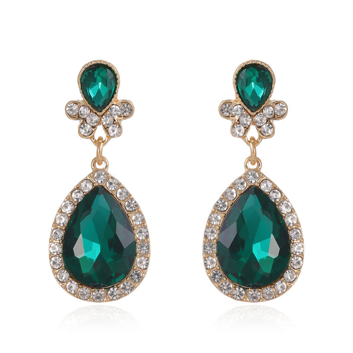 Aqua Gold Tone Green Teardrop Halo Crystal Metal Dangle Earrings