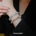 Thick Ribbed Crystal Open Cuff In Gold Or Silver Tone view 1