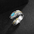 Two Tone Feather Open Ring Turquoise Cabochon Accent view 2