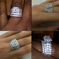 White Gold Princess Halo Bridal Ring Set Band Sizes 6-10 view 3
