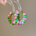 Pink and Green Beaded Hoop Earrings with Gold Tone Wire view 2