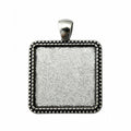Silver Tone Square Beaded Cabochon Pendant Tray Setting view 3