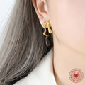 Asymmetric Gold Drip Enamel Drop Earrings White Brown view 3