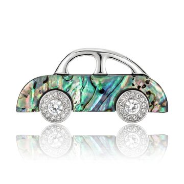 Abalone Shell Pattern Car Brooch with Crystal Wheels