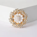 Pearl Center Floral Wreath Brooch in Silver or Gold Tone view 4