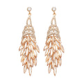 Gold Tone Leaf Cluster Drop Earrings with Clear Crystals view 5