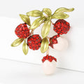 Red Crystal Lychee Branch Brooch Green Leaf Pearl Fruit Pin view 2