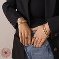 Double Row Pave Zircon Cuban Link Bracelet Gold Steel view 3
