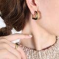 Gold Steel Black Enamel Irregular C Shape Geometric Earrings view 3
