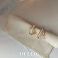 Gold Tone Double Line Rectangular Huggie Hoop Earrings view 3