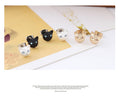 Black Gold and Silver Small Cat Face Stud Earrings view 8