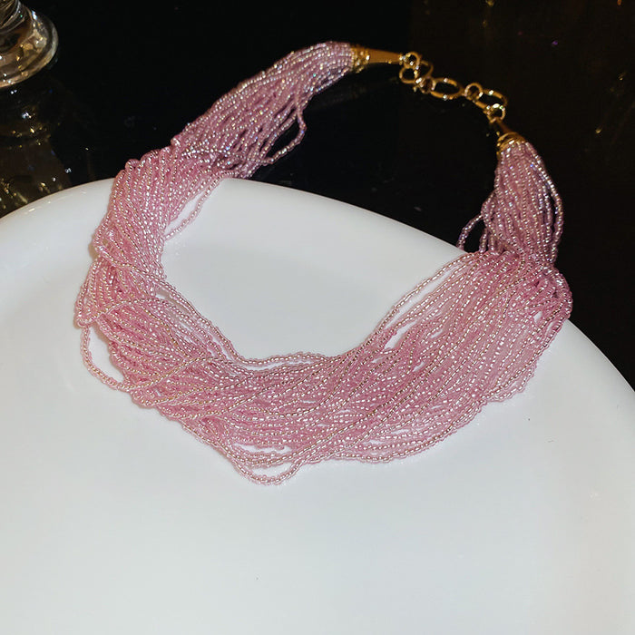 Multi Strand Seed Bead Twisted Necklace Four Color Styles