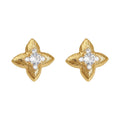 Gold Textured Four-Point Star Stud Earrings Clear Centers view 5