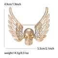 Gold Silver Winged Skull Brooch Clear Rhinestone Accents view 6