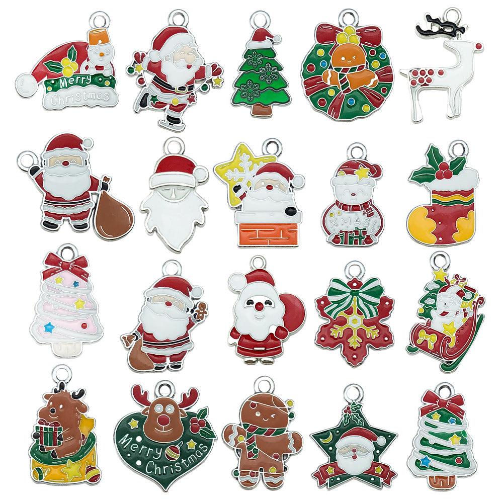 White K Enamel Zinc Alloy Christmas Tree Santa Snowman Bell Reindeer Charm Pendant for Bracelets