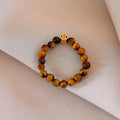 Tiger Eye Bead Stretch Ring Gold Coin Charm Coffee view 6