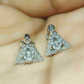 Silver Tone Triangle Clear Stone Cluster Stud Earrings view 3