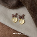 Mocha Bow Cream Cat Eye Heart Drop Stud Earrings Pair view 3