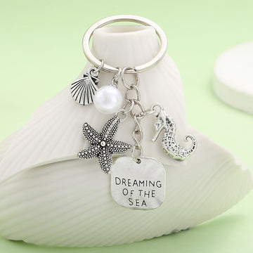 Mermaid Starfish and Seashell Ocean Charm Keychain Set