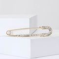 Oversized Crystal Safety Pin Brooch in Gold and Silver Tone view 3