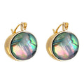 Gold Tone Iridescent Round Shell Huggie Hoop Earrings For Women view 5