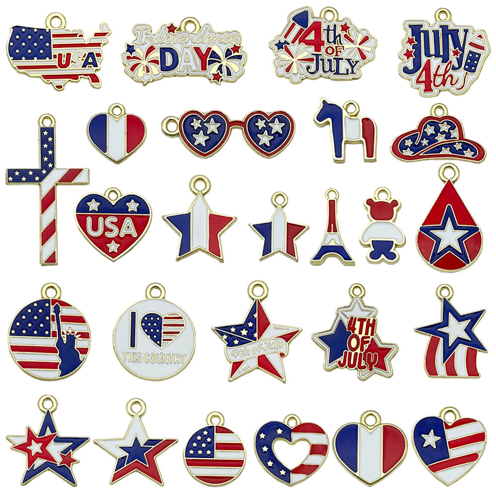 Enamel Iron American Flag Charm Pendant for DIY Independence Day Earrings Necklace Keychain
