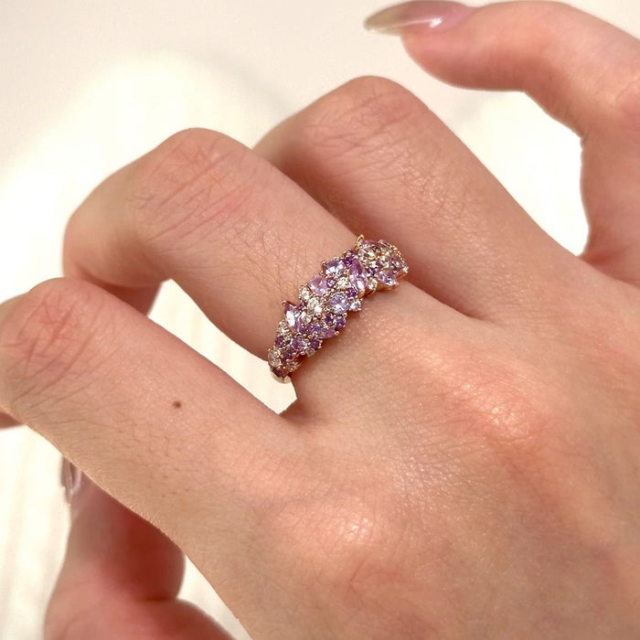 Rose Gold Purple Crystal Marquise Cluster Open Ring