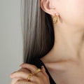 Gold Twisted Knot U-Shape Latch Hoop Earrings Pair view 4