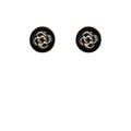 Black Gold Enamel Camellia Round Button Stud Earrings A76 view 5