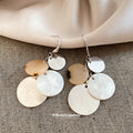 Layered Shell Look Disc Drop Earrings on Silver Tone Hooks view 2