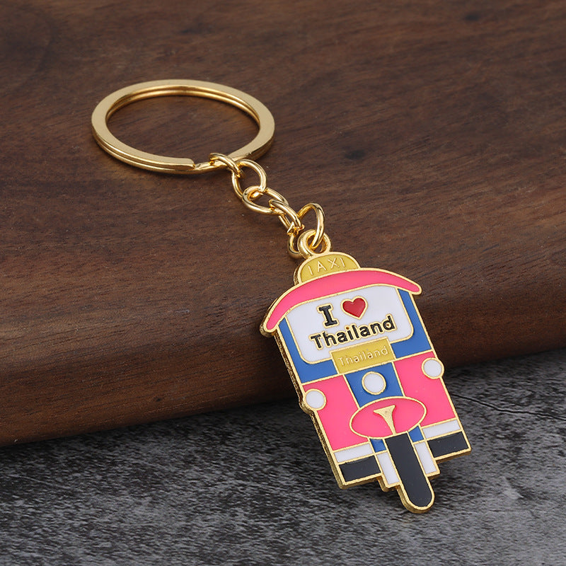 Three Wheel Motorcycle Metal Keychain, Tuk Tuk Model Pendant
